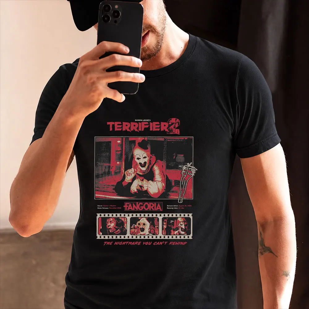 Retro Horror Movie Terrifier Art The Clown Killer Scary Halloween Gift T Shirt 0807 Short Sleeve Graphic clothes All size tops