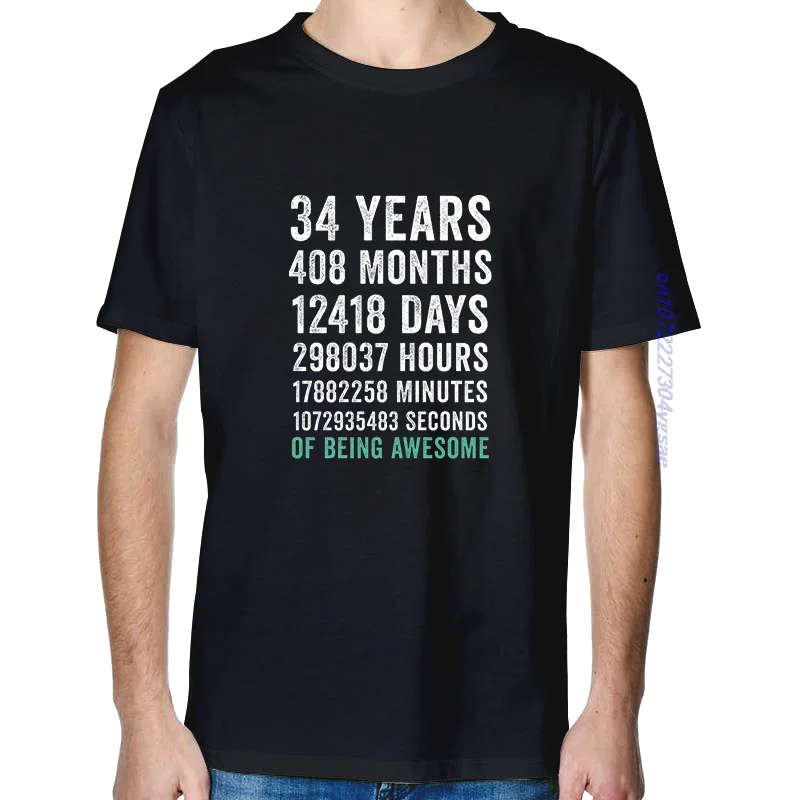 Футболка мужская оверсайз с графическим рисунком, хлопковая рубашка с коротким рукавом, топ для дня рождения, в стиле Харадзюку, 34 года, лето