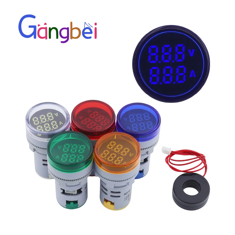Lampu indikator tampilan ganda LED tegangan AC, ammeter 60-500V 1-100A tampilan digital AD16