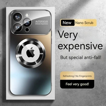 حافظة هاتف مغناطيسية عصرية ذات نافذة كبيرة، لهاتف آيفون 16 15 14 13 برو ماكس، مع واقي للعدسة، حافظة شحن لاسلكية Magsafe