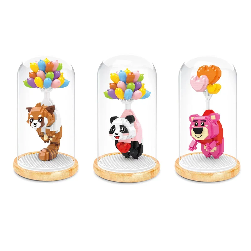 

Kawaii Balloon Panda Micro Building Blocks Disney Losto Mini Brick Lesser Panda Model Cartoon Animal Toys With Display