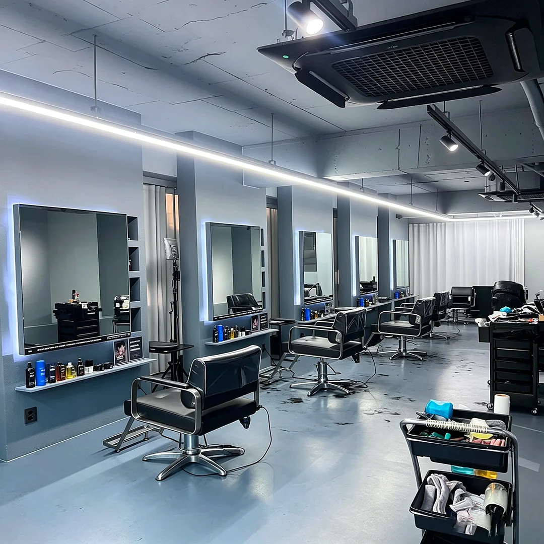 Customized Integrated Hair Cutting Station With LED Lighting For Internet-Famous Salons Hair Mirror Table And Chair