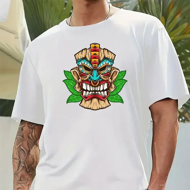 2024 Hawaiian Totem Tiki Men's Tshirt Tiki Tantrum Fun Monkey Island Game Cartoon Short Sleeve Crewneck Tshirt Camisetas Hombre