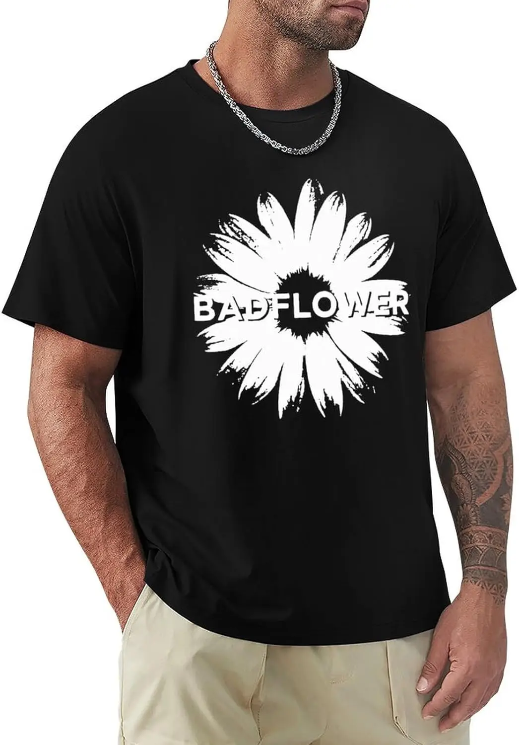 Badflowers Band Logo Man's T Shirt Cotton Round Neck Graphic Sports Short Sleeve Tshirt for Mens Womens L