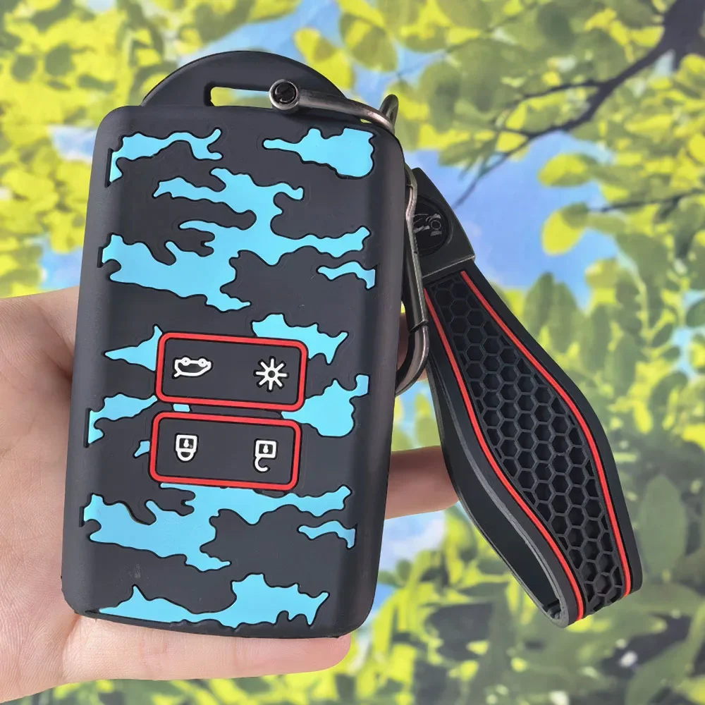 Camo Silicone Car Key Shell with Keychain for Renault Koleos Captur Kadjar Megane Talisman Scenic Dacia Sandero Auto Parts
