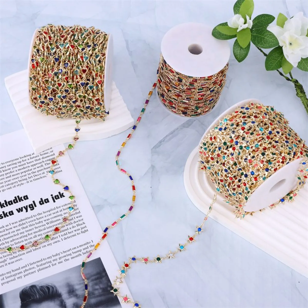 

Бестселлер, красочная цепочка с цирконием, роскошный винтажный цирконий французской огранки для сумки-свитера «сделай сам», медная цепочка