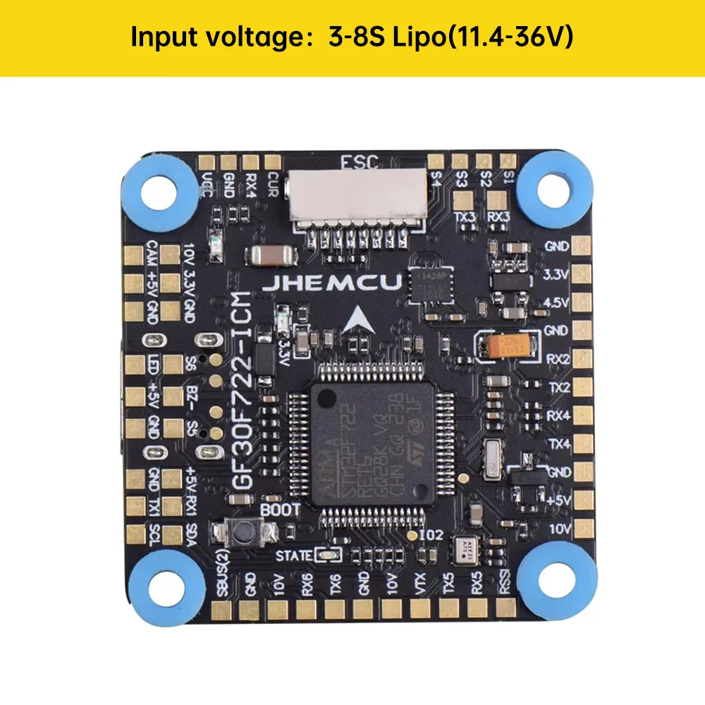 JHEMCU GF30F722-ICM FPV F7 التحكم في الطيران المزدوج BEC 5 فولت 10 فولت OSD HD 3-8S المدخلات 30X30 مللي متر لطائرات بدون طيار FPV حرة HD أجزاء ذاتية الصنع