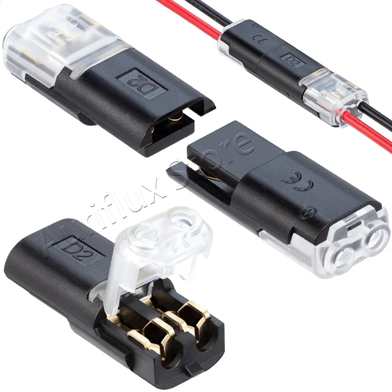 Low Voltage Connector  D2 Way  Universal Compact 2 Pin 2  T Tap Wire Connectors, 20-24AWG Electrical Wire