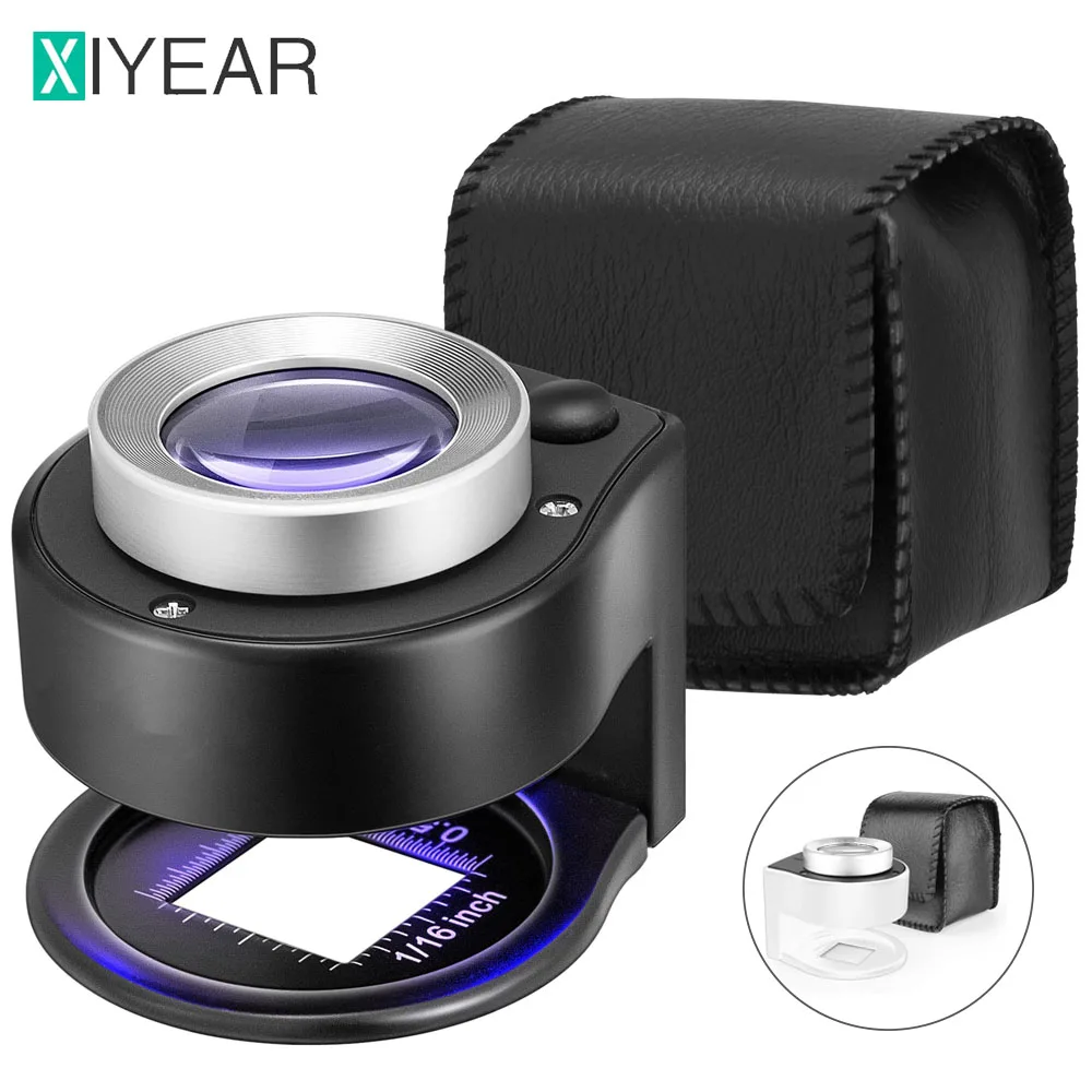 30X Loupe Magnifier With White LED Light And UV Light Portable Magnifying Glass With Optical Glass Lens Scale For Jewelry Coins