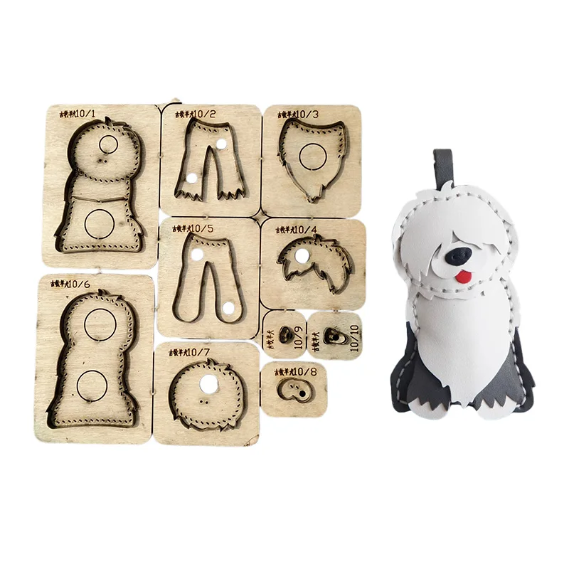 Old English Sheepdog pendant bag keychain pendant cutting mold, leather cutting tools, Japanese steel knife wooden mold tools
