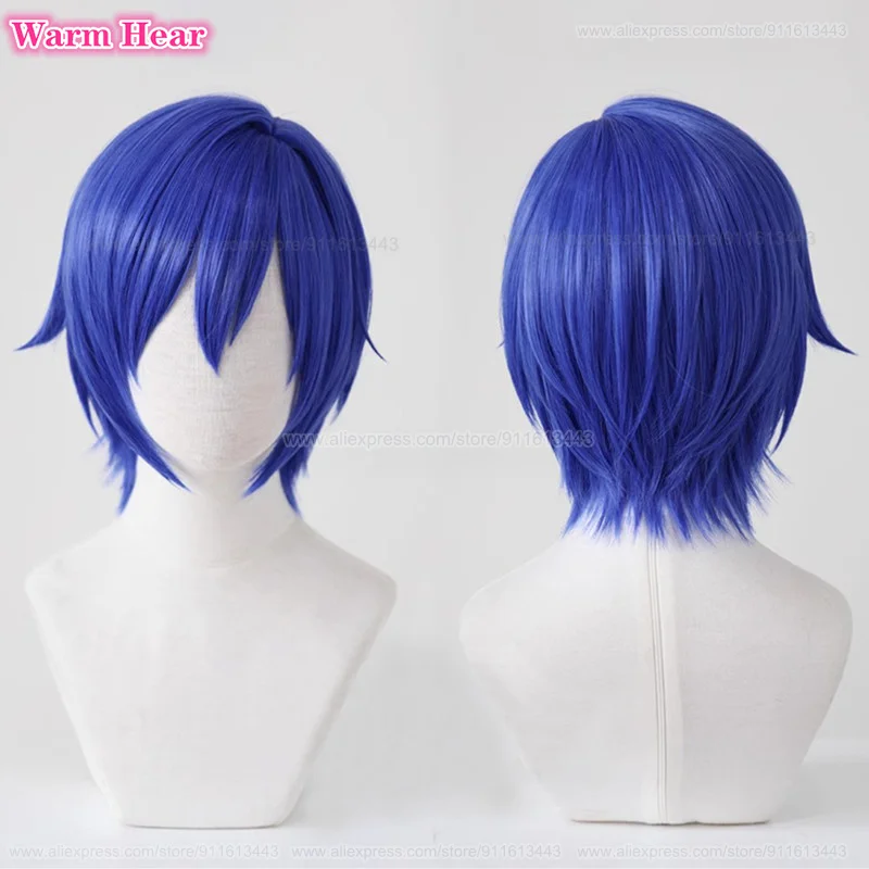 In Stock Anime Synthetic KAITO Cosplay Wig Short 30cm Blue Cosplay Anime Wig Kaito Heat Resistant Hair Party Wigs + Free Wig Cap