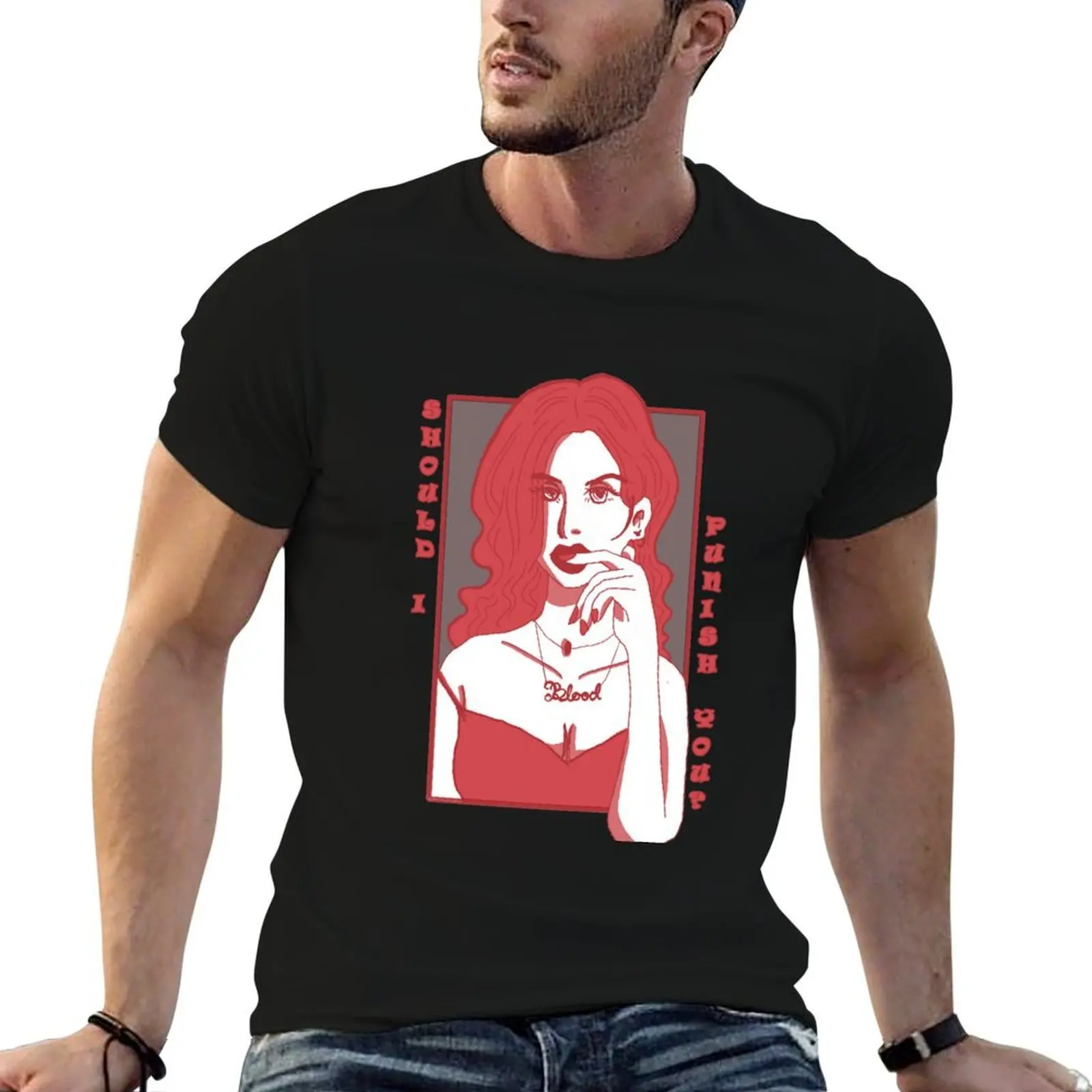 Mulher de Vermelho: Devo punir você? Camiseta Blusa personalizada masculina de algodão