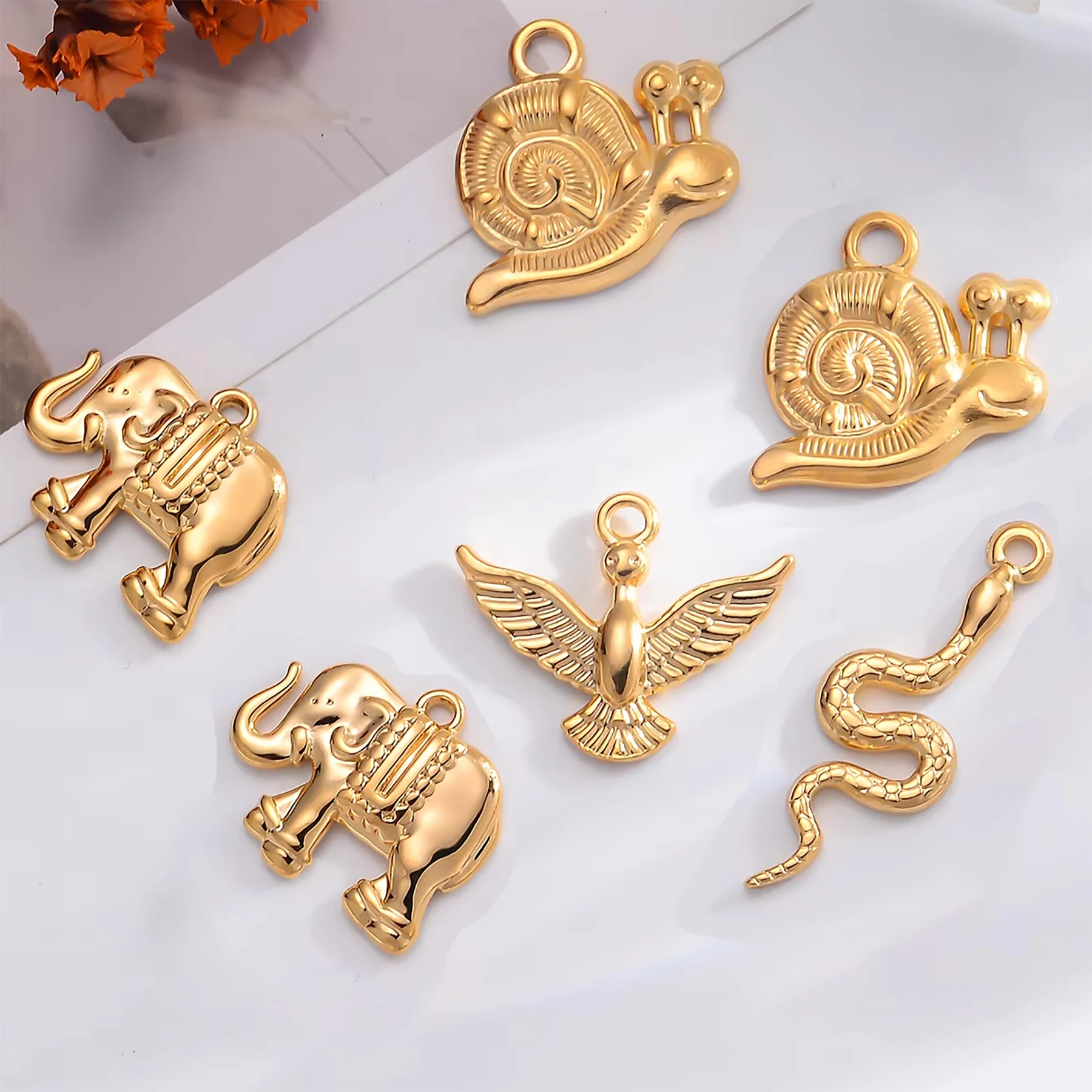 

10Pcs Elephant/Bird/Snail/Snake Charm Stainless Steel Animal Pendants DIY Jewelry Making Necklace Bracelet Supplies