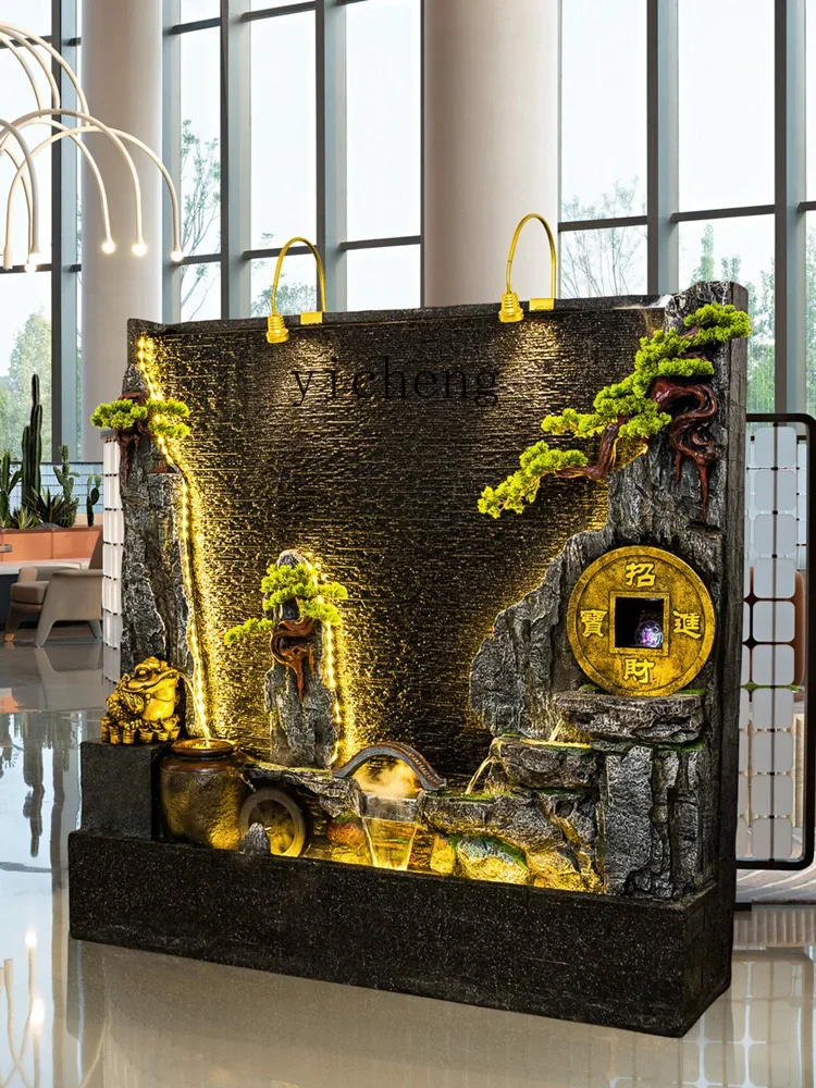 ZC Large Rockery Water Curtain Wall Water Fountain Amass Fortunes Decoration Golden Toad Fengshui Wheel Living Room Decoration