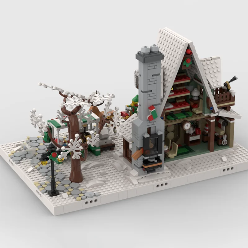 595pcs Moc Creative Christmas Series Display Base Model Building Blocks Compatible Winter Village 10275 Elf Club Brick Toys