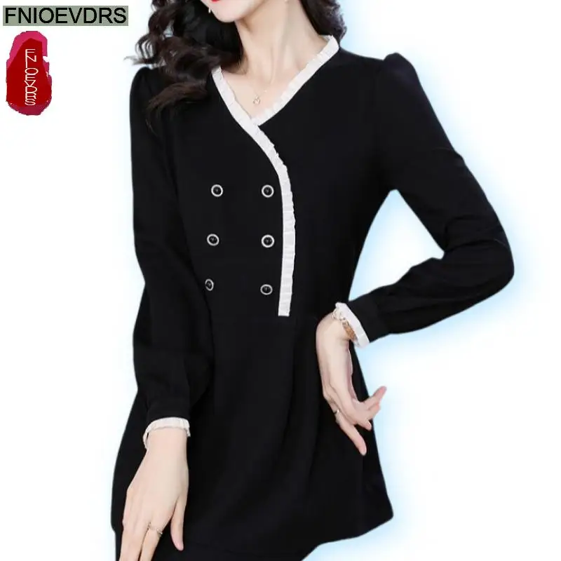 

Loose Clothes Women 2024 Autumn Winter Elegant Office Lady Button Shirts Casual Retro Vintage Ruffles Tunic Peplum Tops Blouses