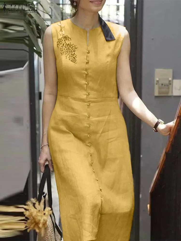 

ZANZEA Fashion Floral Embroidery Dress Summer Elegant Party Sundress Female Casual Sleeveless Vestidos Woman Vintage Robe 2024