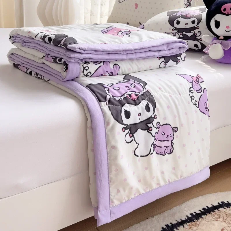 Couette de climatiseur d\'été Sanrioed, Kuromi Hello Kitty, couette de sieste pour enfants, couverture de bureau, coton lavé de classe A mignon,