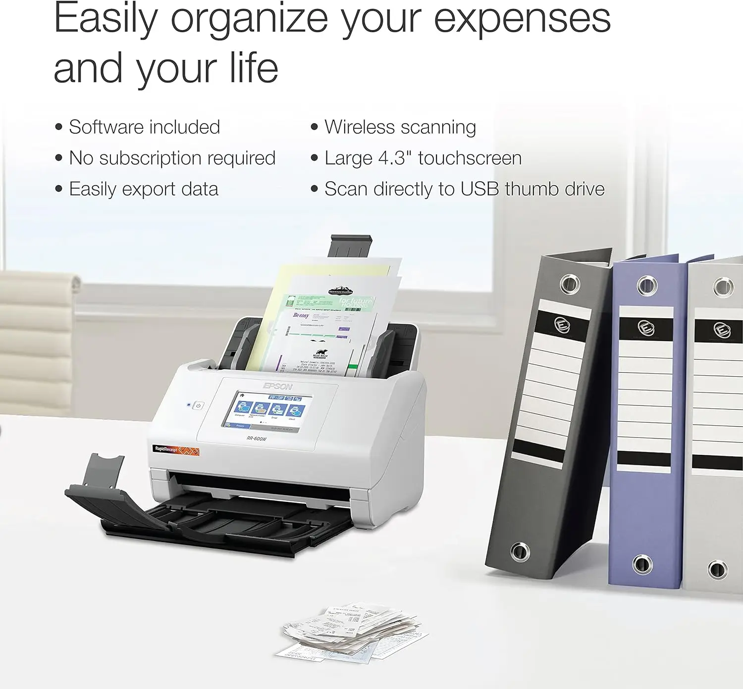 RapidReceipt RR-600W Wireless Desktop Color Duplex Receipt and Document Scanner with Receipt Management