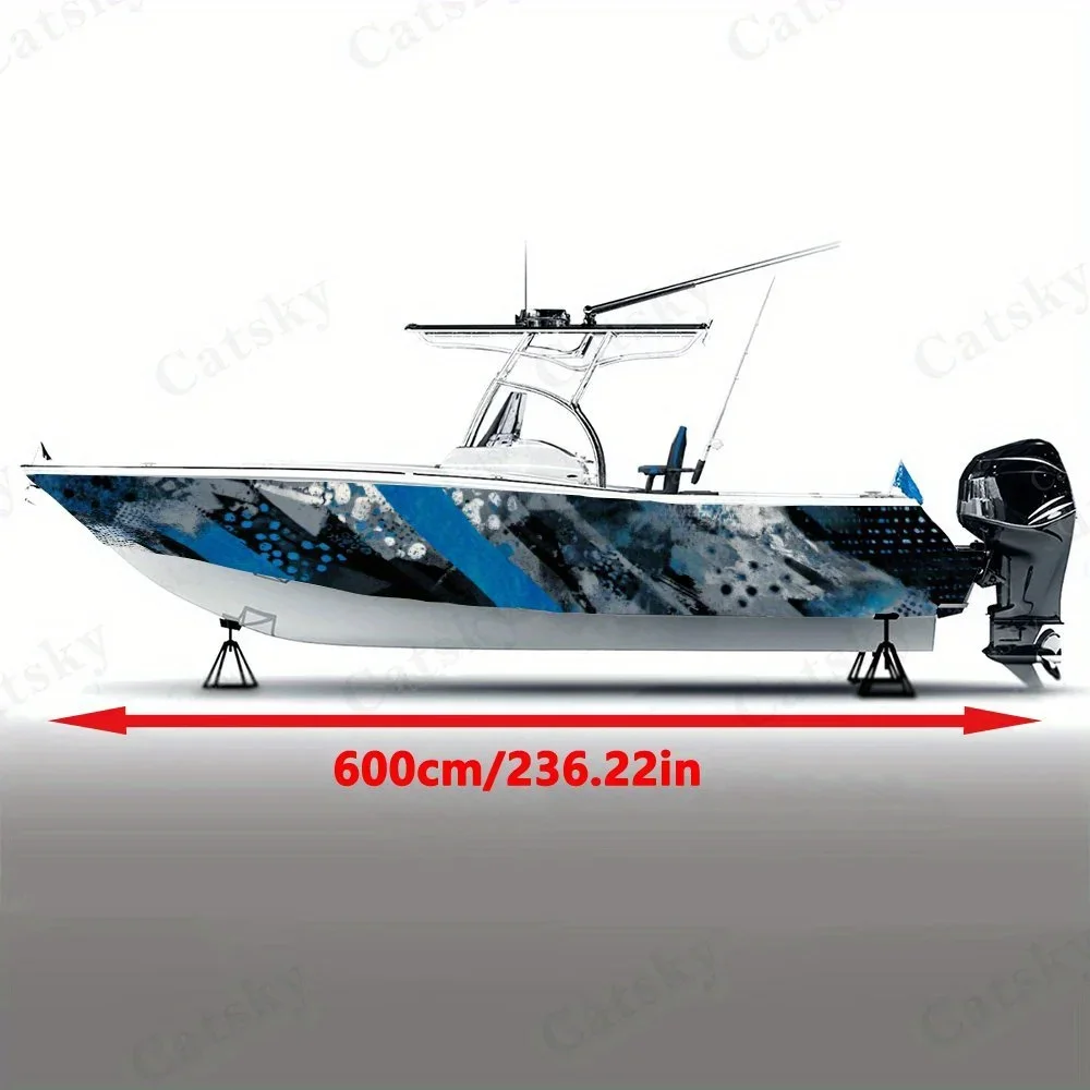 Blue Gray Geometric Graffiti Boat sticker vinyl ship pontoon deck Boat fishing decorative pontoon boats decal
