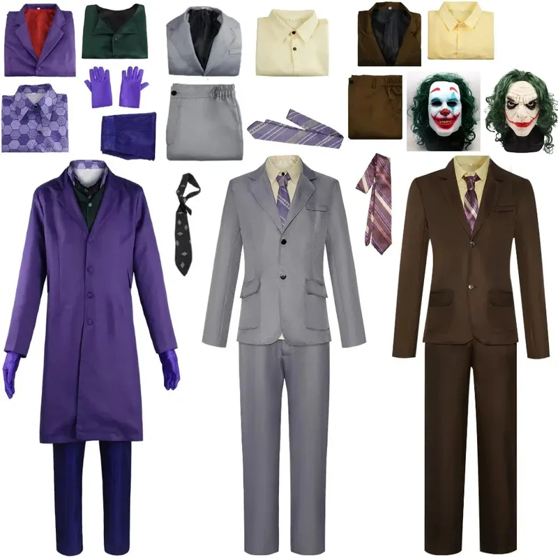 

Scary Clown Costume Heath Ledger Purple Clown Arthur Flack Clown Joaquin Phoenix Costume Horror Mask Halloween Show Adult