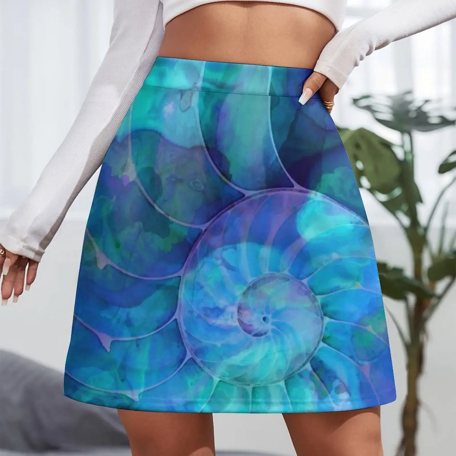 Blue Nautilus Shell By Sharon Cummings Mini Skirt korean ladies summer clothing women summer 2026 womans clothing Mini Skirt