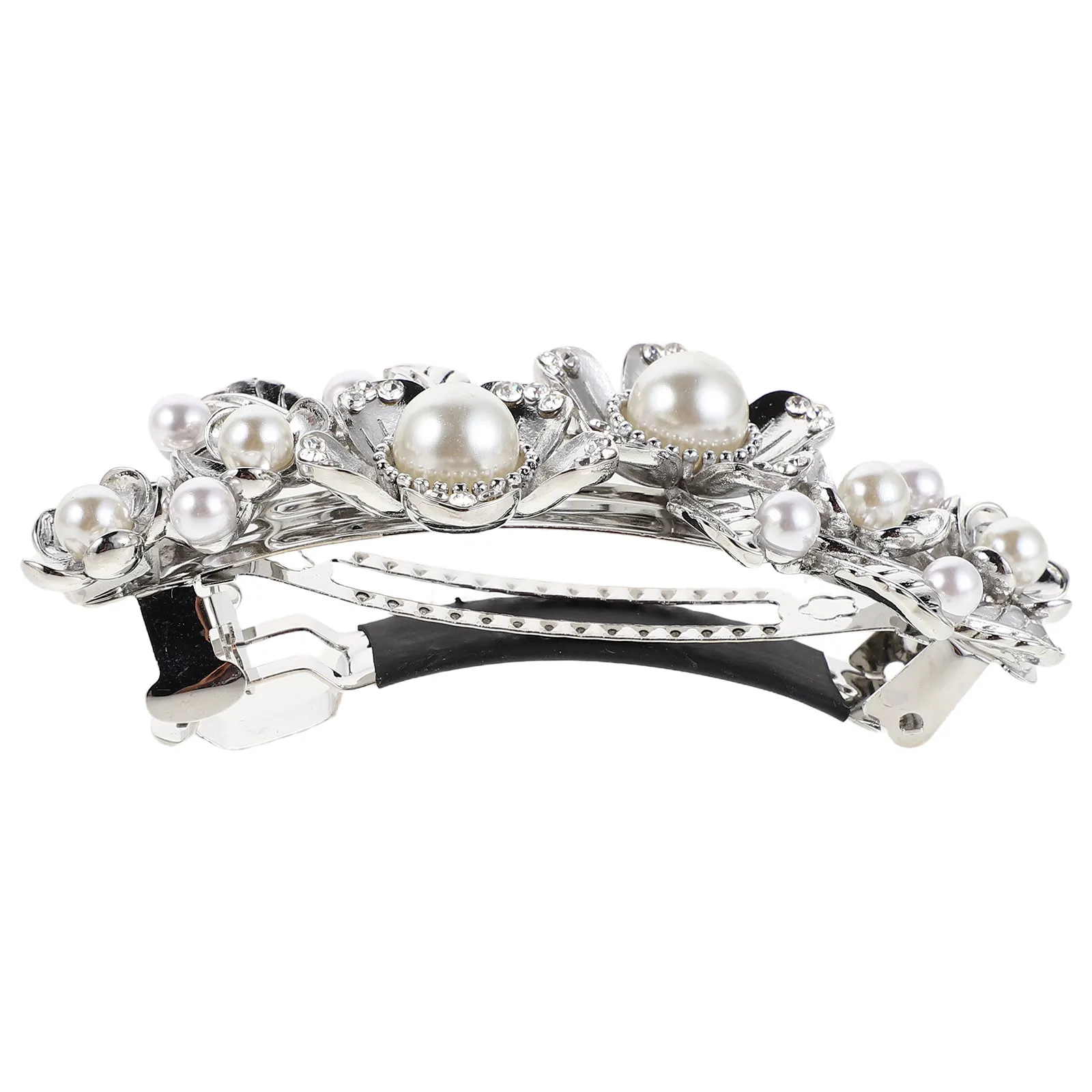 

Rhinestone Floral Hair Clip Vintage Pearl Accented Metal Flower Barrette Large Size for Half Up Bun Hairstyles Spring Wedding