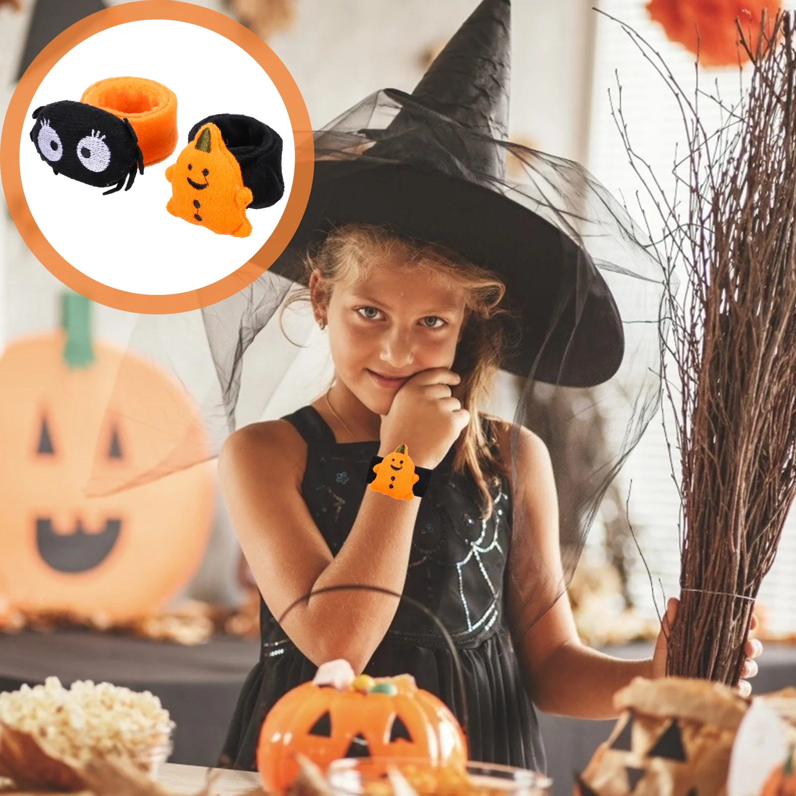 

2Pcs Halloween Theme Slap Wristbands Premium Material Easy Open Close Fun Active Atmosphere Spider Decor Party Supplies