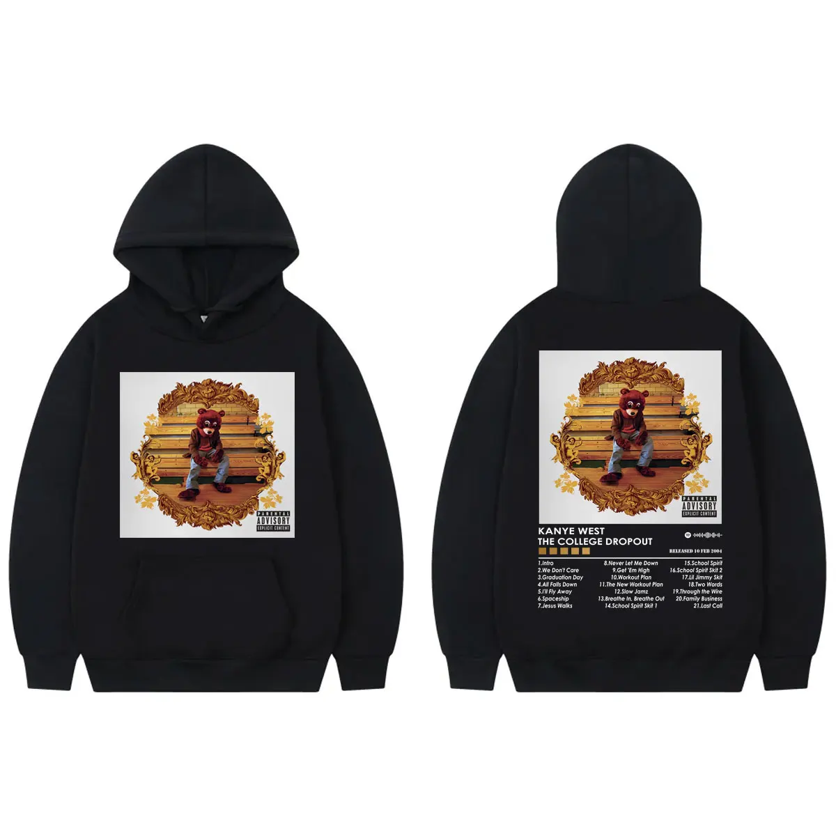 Rapper Kanye West Music Album Poster Hoodie The College Dropout Double Sided Print Sweatshirts Unisex Fashion Hip Hop Pullovers