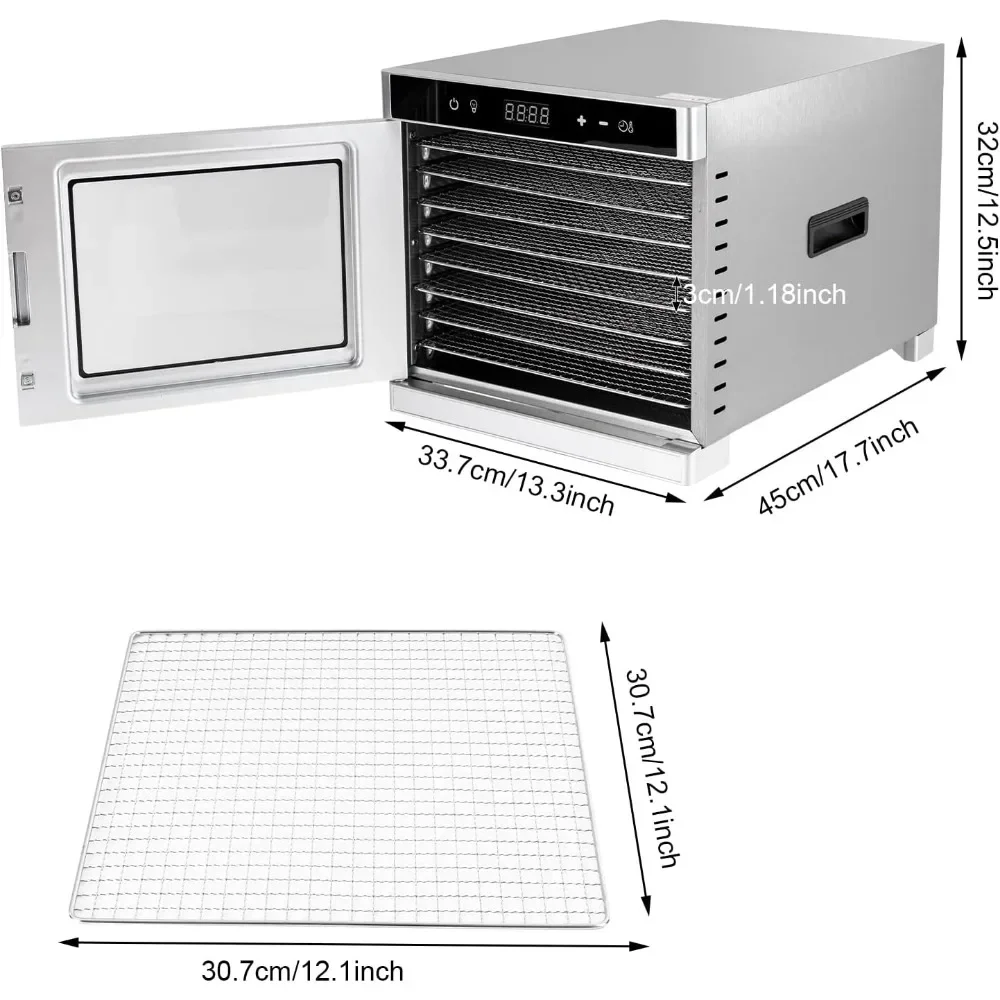 Food Dehydrator Stainless Steel Dehydrator Machine with 24H Adjustable Digital Timer and LED Display Screen Food Dryer Machine