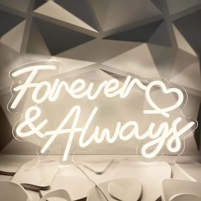 Forever and Always Neon Sign for Wall Decor Dimmable USB Powered LED Light Signs for Wedding Anniversary,Bedroom,Bar Decoration