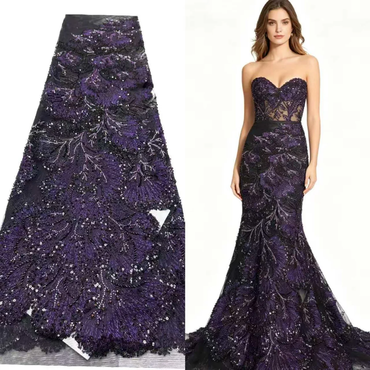 

2026 High Quality Velvet French Tulle Net Sequins Fabrics Luxury Beaded Lace Fabric African Lace For Wedding Dress Women