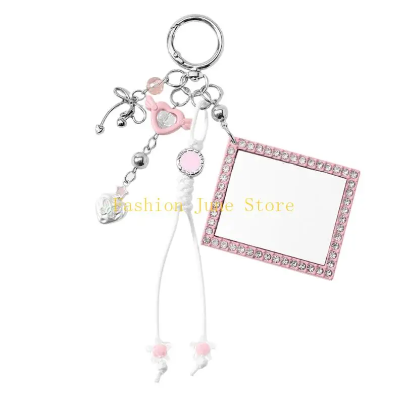 N5KA Mirror Keychain Charm with Decorative Frame for Bags and Keys