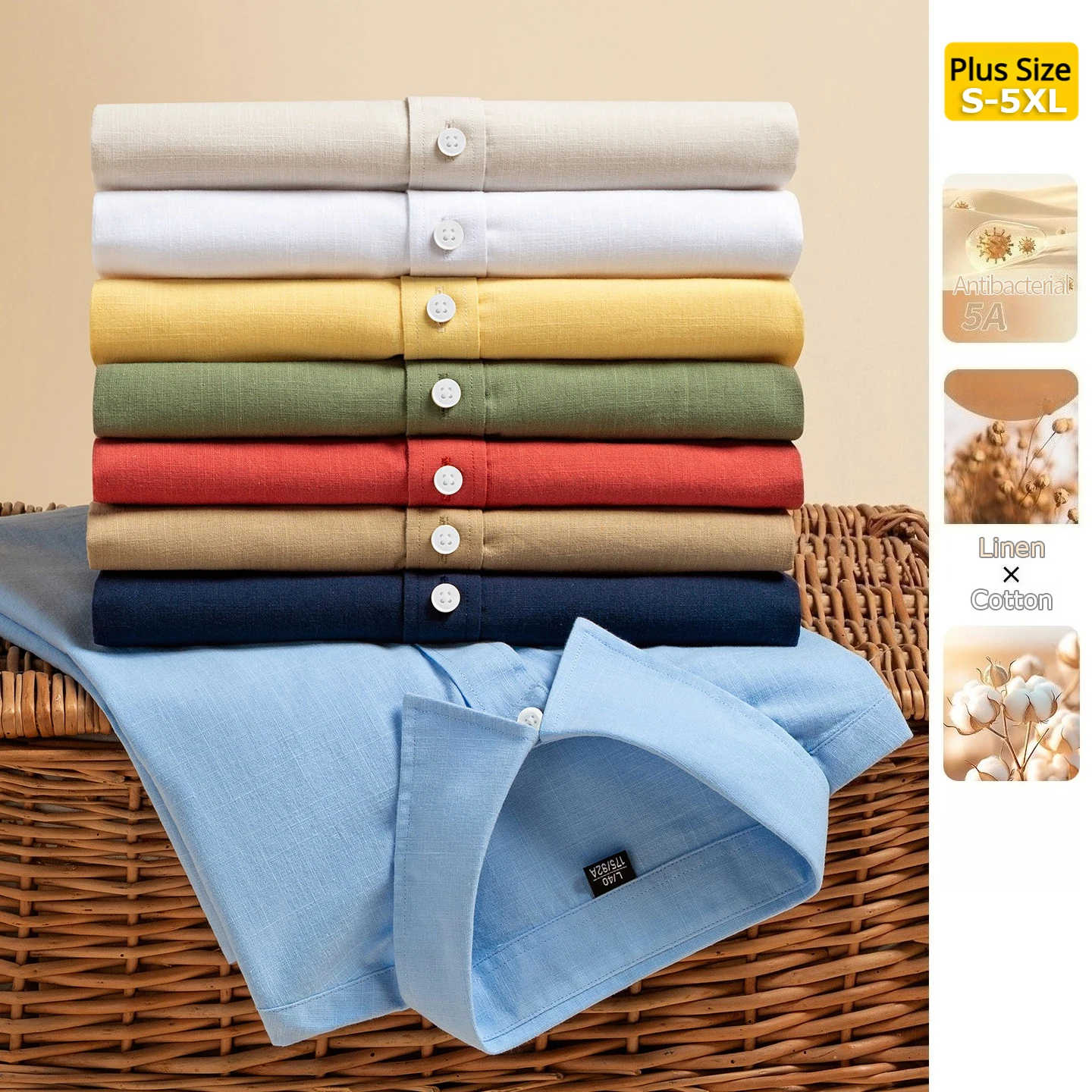 Premium Linen Long-Staple Cotton Shirt Men's Casual Long Sleeve Solid Color Breathable Slim Fit Business Social Blouse Tops
