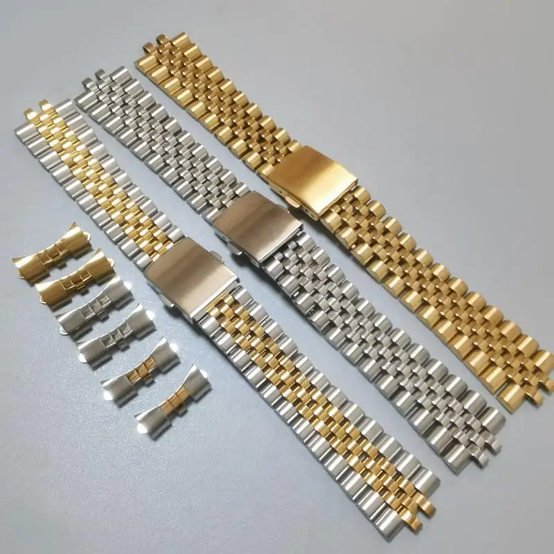 Jubilee 18mm 19mm 20mm 21mm 22mm 316L Stainless Steel Silver Gold Curved End Watch Strap Band Bracelet Fits for SKX RLX Watch