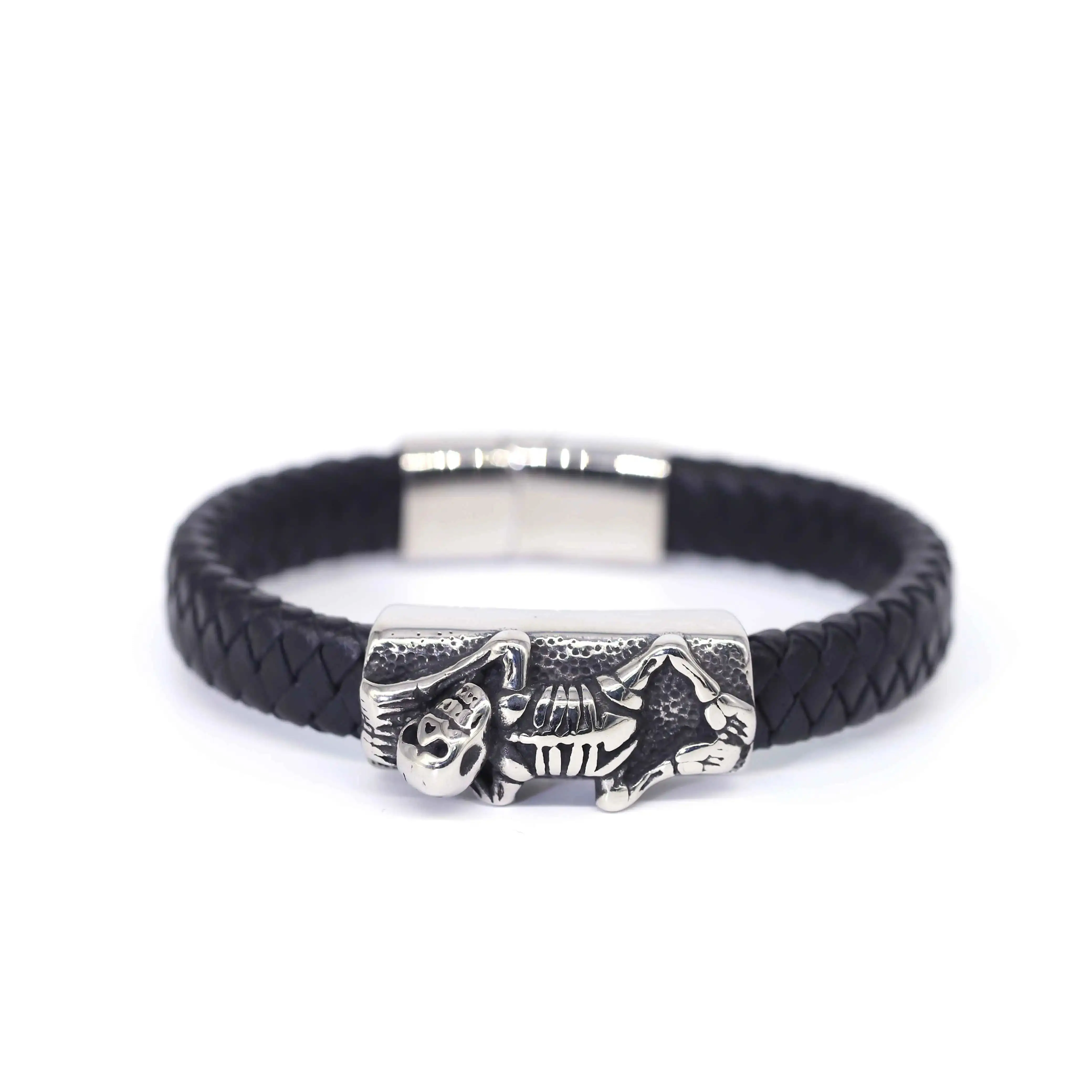 

Cool Style Stainless Steel Leather Bracelet Skull Braided Wrap Hip Hop Punk Bracelet Vintage Jewelry