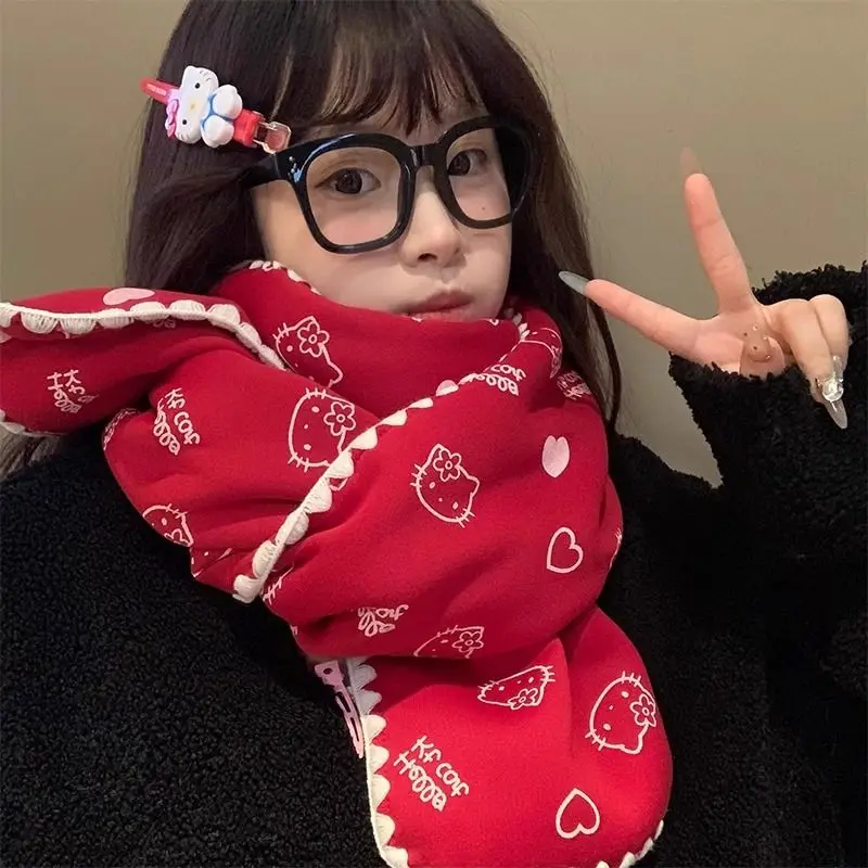

Kawaii Hello Kitty Sanrio Cute Cartoon Scarves Winter Children Warm Comfortable Neck Guard Christmas Gifts for Girls