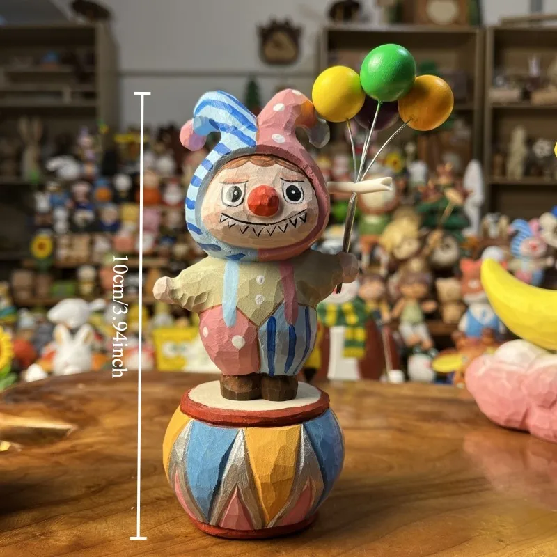 Creative Handmade Solid Wood Carved Balloon Clown Ornament Cute Niche Design Home Decor For Office Desk TV Cabinet Unique Statue