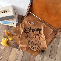 Mickey Mouse Children's Cotton Short Sleeved Top Summer Children's T-shirt Boys And Girls Heart Soft Clothes Birthday Gift