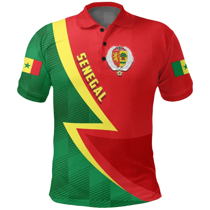 Senegal Flag Map 3D Print Polo Shirts For Men Clothes Africa Boy Short Sleeve POLO Shirt Coat Of Arms Jersey National Emblem Top