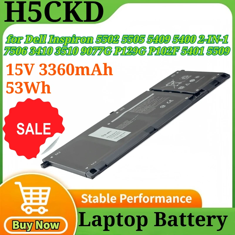 

Новая батарея H5CKD 15В 3360мАч 53Втч для Dell Inspiron 5502 5505 5409 5400 2-IN-1 7506 3410 3510 9077G P129G P102F 5401 5509 5408