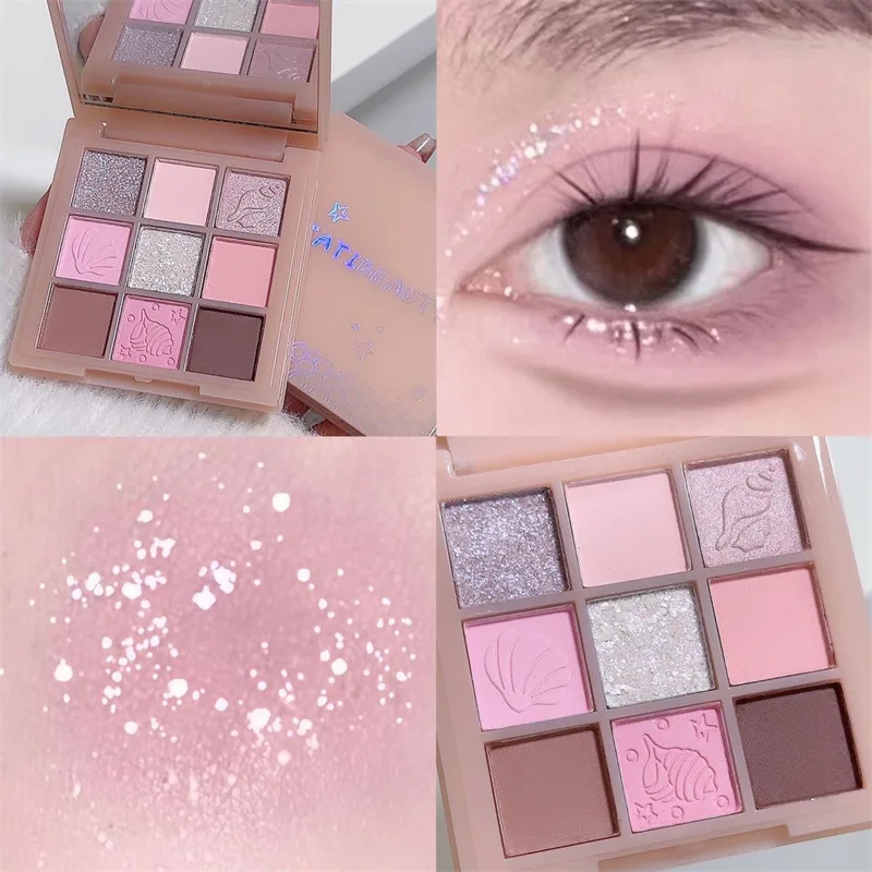 Like Shell Sea Shell Button Palette 9 Colors Pearl Shimmer Oat Baked Milk for Daily Soft Natural Makeup