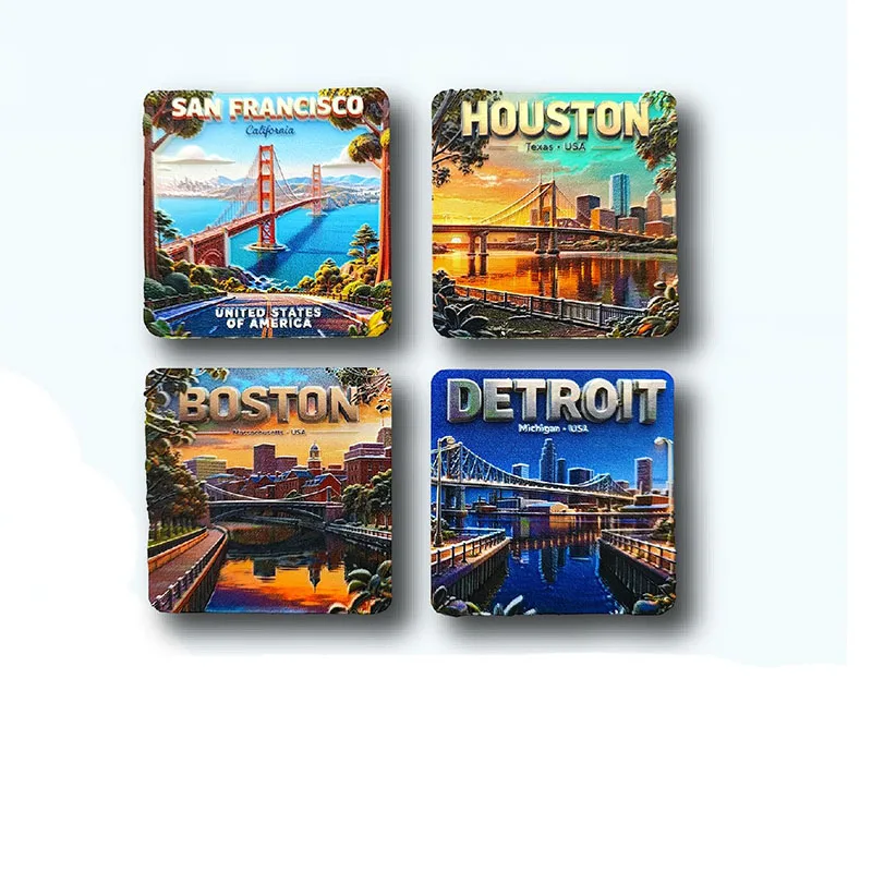 USA Fridge Magnets Dallas Boston Houston Detroit Philadelphia Manhattan Denver New York Miami City of America Tourist Souvenir