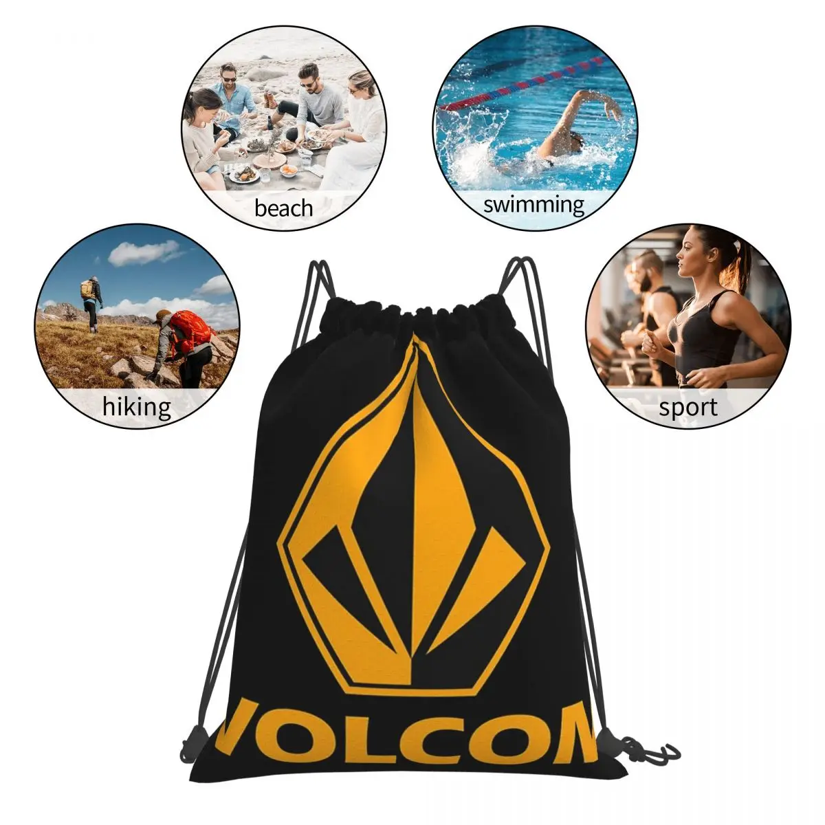 Volcom 로고 백팩, 캐주얼 휴대용 드로스트링 백, 스포츠 가방, 남녀공용 학교 책 가방