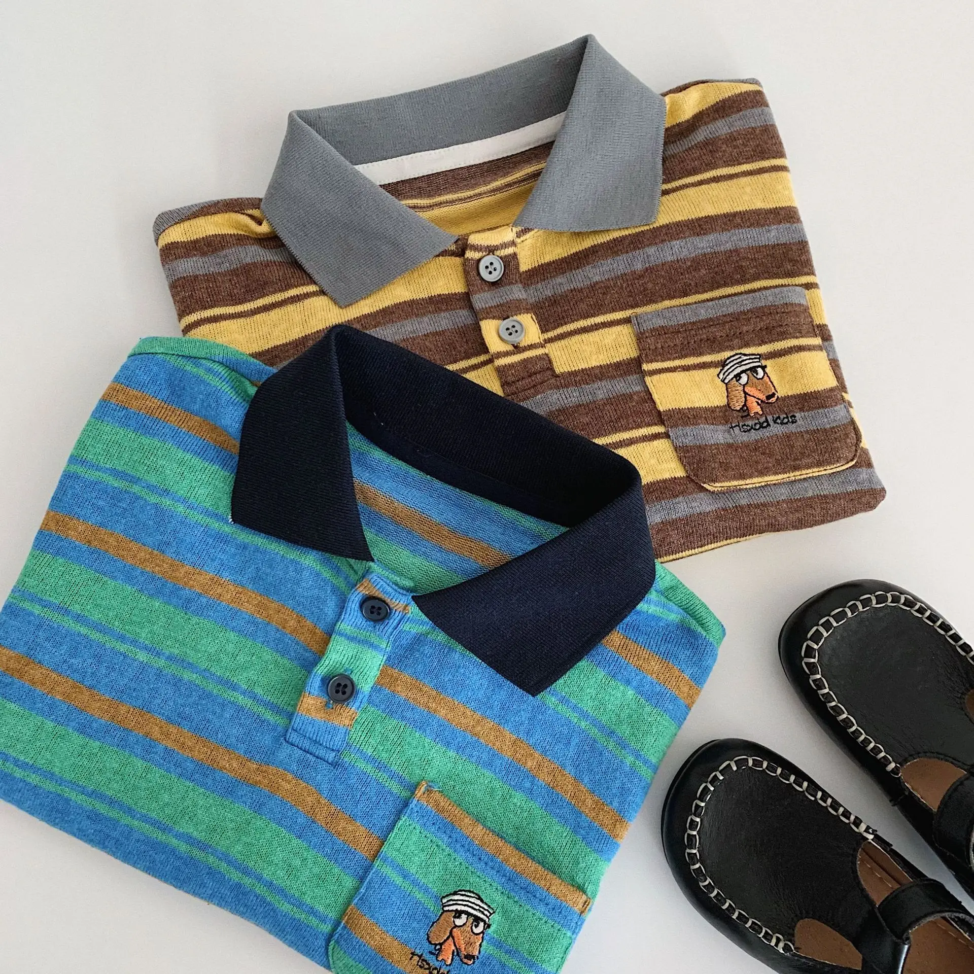 Children Clothes Boys T-shirt 2026 Autumn New Korean Style Striped Versatile Boys Long Sleeve Loose Kids Casual Top