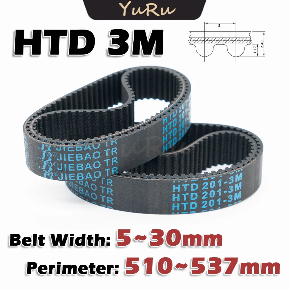 

HTD 3M Rubber Timing Belt Width 5~30mm Closed Loop Perimeter 510 513 516 519 522 525 528 531 534 537mm Transmission 3M CNC Drive