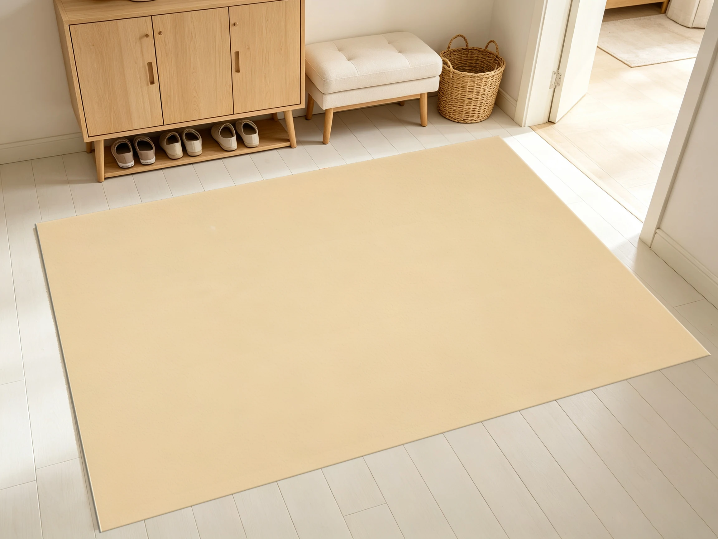 2D Light Beige Solid Color Rug, Minimalist, Soft & Skin-Friendly, for Living Room & Bedroom, Enhances the Space & Adds a Touch of