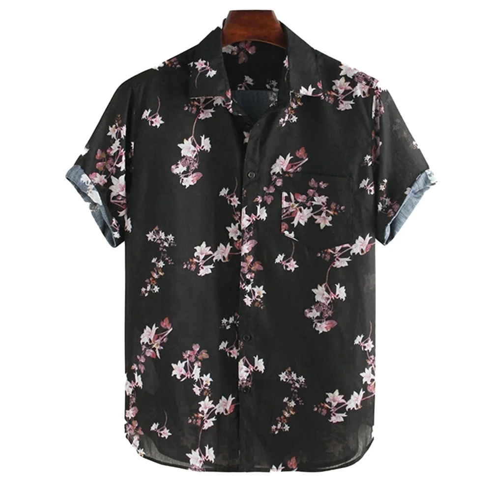 Blouse Shirts Party Print Regular Beach Short Sleeve Hawaiian Holiday Lapel Loose Mens Polyester Shirts Bowling