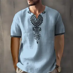 Loose T -shirt với những người đàn ông cổ điển cổ điển, áo thun ngắn, phong cách dân tộc, quần áo truyền thống châu Phi 6 Áo sơ mi nam bán hàng chính - №6