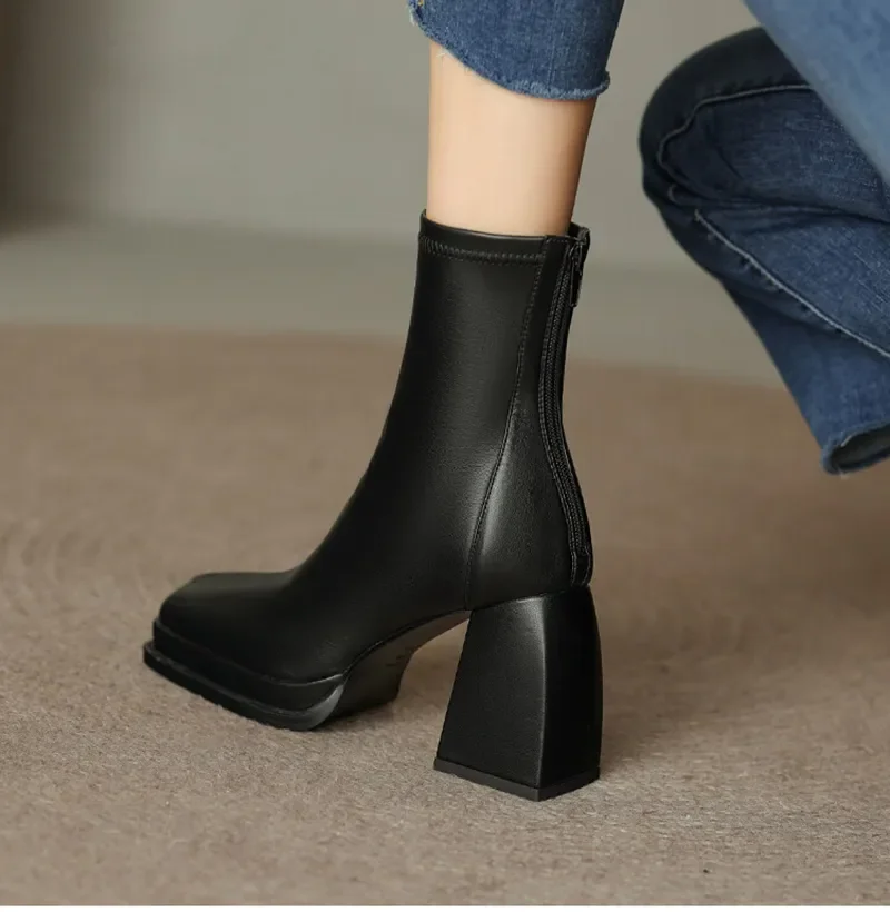 Sexy High Heel Ankle Boots Women Fashion High Quality Leather Zippesr Shoes Ladies Elegant Short Botas